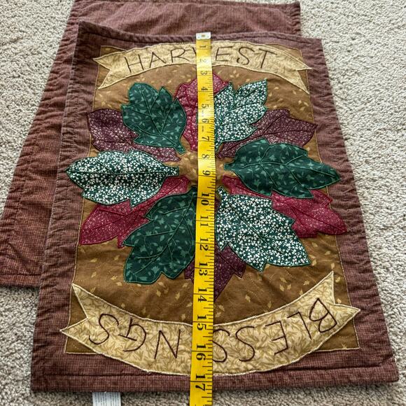 SET of 2 Harvest Blessings Thanksgiving Autumn Leaves Placemats Quilted - Picture 9 of 9